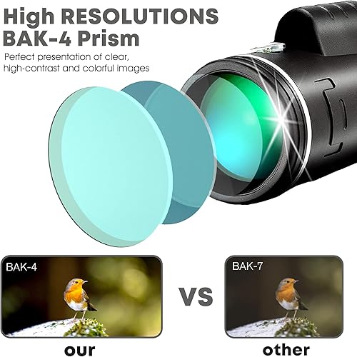 Miniatura 3 de Telescopio monocular HD de 40 x 60 con brújula, BAK4 Prisma FMC Telescopio de visión nocturna con poca luz para observación de aves, vida silvestre,