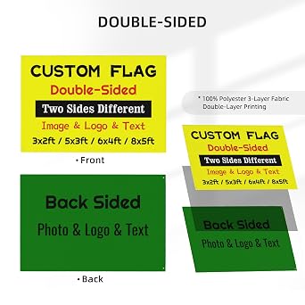 Custom Flags Double-Sided 5ft x 3ft with Eyelets Personalised Photo Banner with Picture Logo Text, Make Your Own Flag for Camping Birthday Anniversary Festival Wall Decoration Celebrations Party Yard
