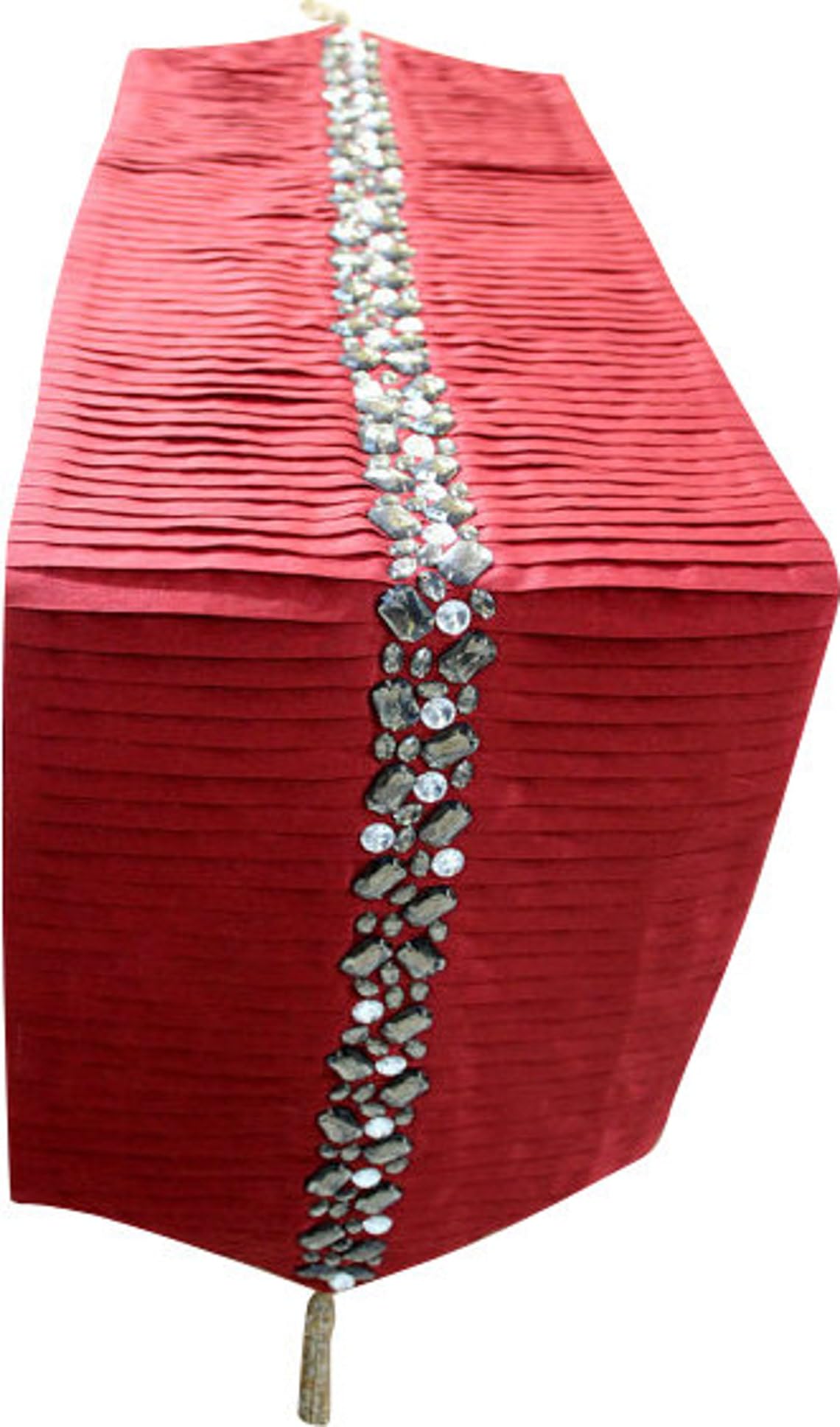 Red Table Runners 40 x 225 cm, Burundy Velvet with Bead & Sequin Hand Embroidery Table Runner, with Gold Tasslesative Table Runners Red — image 1
