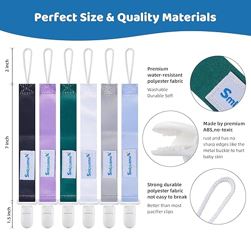 Miniatura 4 de Smlpuame Clip para chupete para bebés, niños y niñas, paquete de 6 elegantes correas de clips, soporte para paci con clips, universal, ligero, se