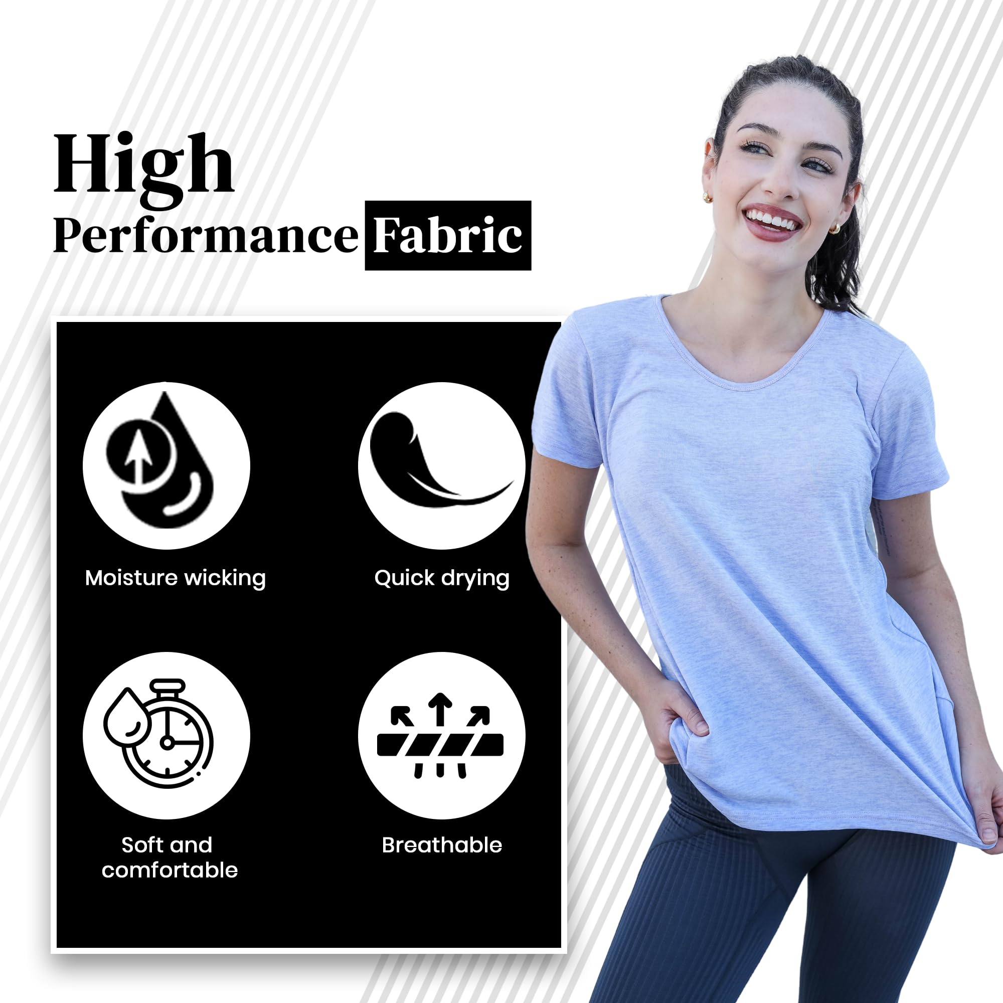 Damen-T-Shirt, Dry-Fit, feuchtigkeitsableitend, Rundhalsausschnitt, Sportbekleidung, Laufen, Yoga, Workout, Fitnessstudio, 5 Stück
