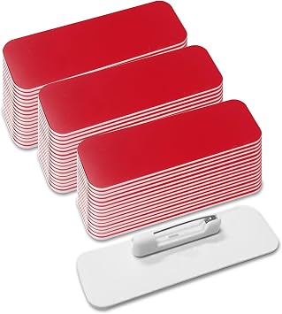 Name Tag/Badge Blanks - 50 Pack - 1" X 3" Red Round Corners, White Pin Backing
