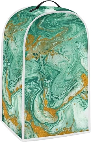 Biyejit Cubierta para licuadora con estampado de mármol turquesa con asa, cubierta de licuadora a prueba de polvo y huellas dactilares, lavable a