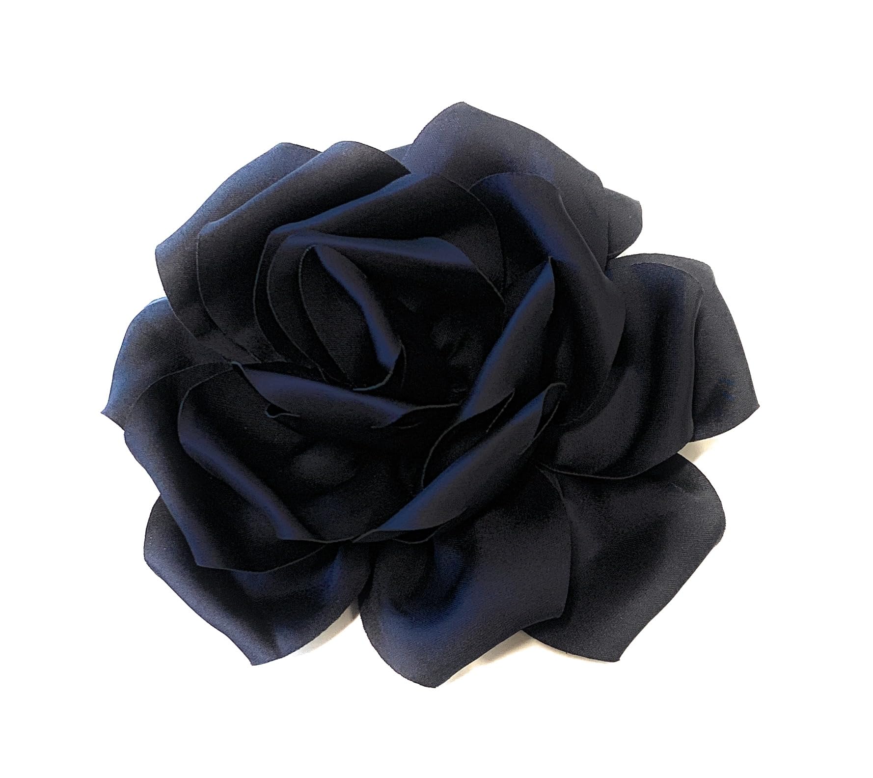 Large Rose Fascinator Corsage Hair Clip and Brooch Pin, Satin Flower, Multi-Colour Options (Navy Blue)