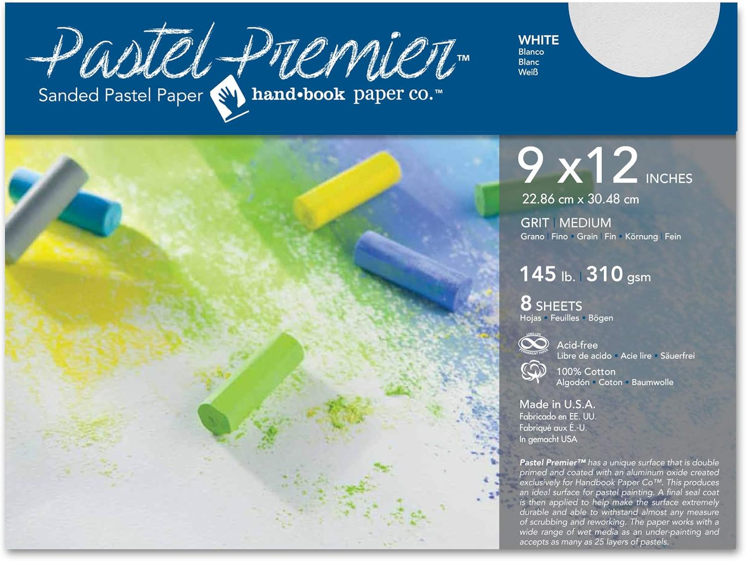 Speedball Premier Sanded Pastel Paper, 9 x 12, White Medium Grit (511028)