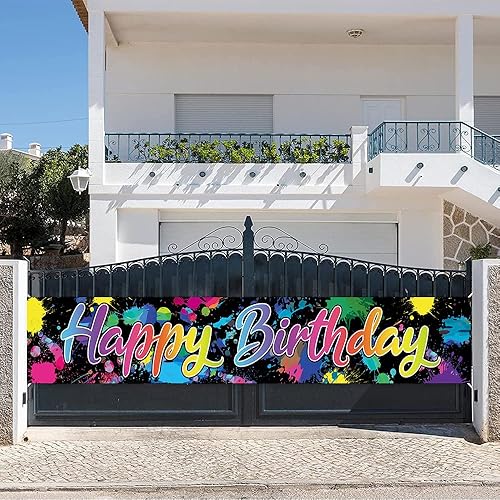 Miniatura 4 de Cartel grande de feliz cumpleaños, colorido neón que brilla en la oscuridad, decoraciones de fiesta de cumpleaños con temática de Let's Glow