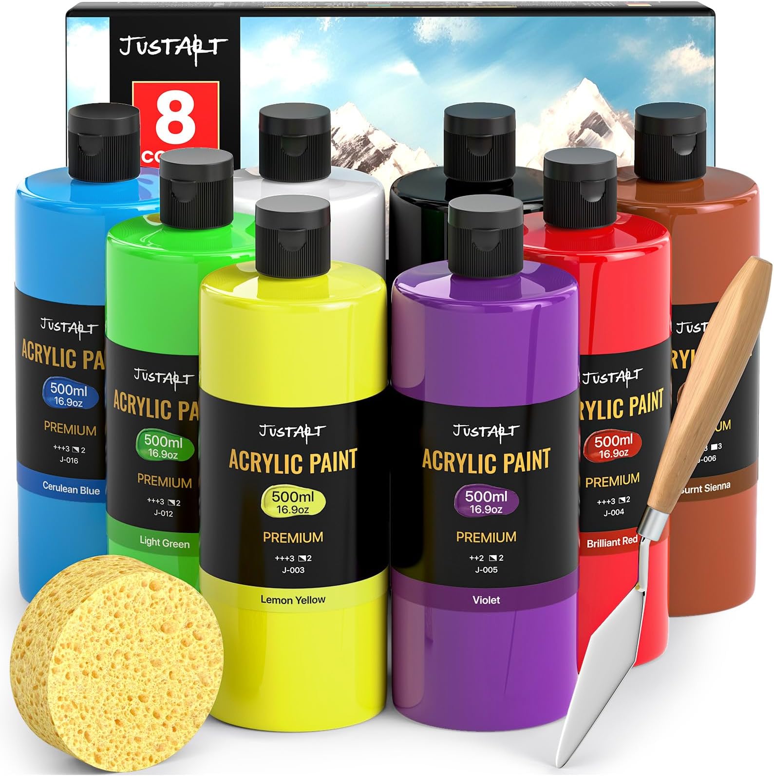 8 Colors Acrylic Paint Bottle Set (500ml), Large Bottles Acrylic Paint Kit, Rich Pigmented Bulk Painting Supplies for Artists, Beginners Kids Adults on Rocks Canvas Crafts Wood Ceramic Fabric