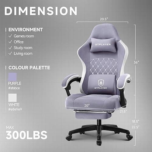 Miniatura 3 de GTPLAYER Silla de oficina, silla de escritorio para computadora de juegos, silla de tela con reposapiés, silla de oficina ergonómica de respaldo