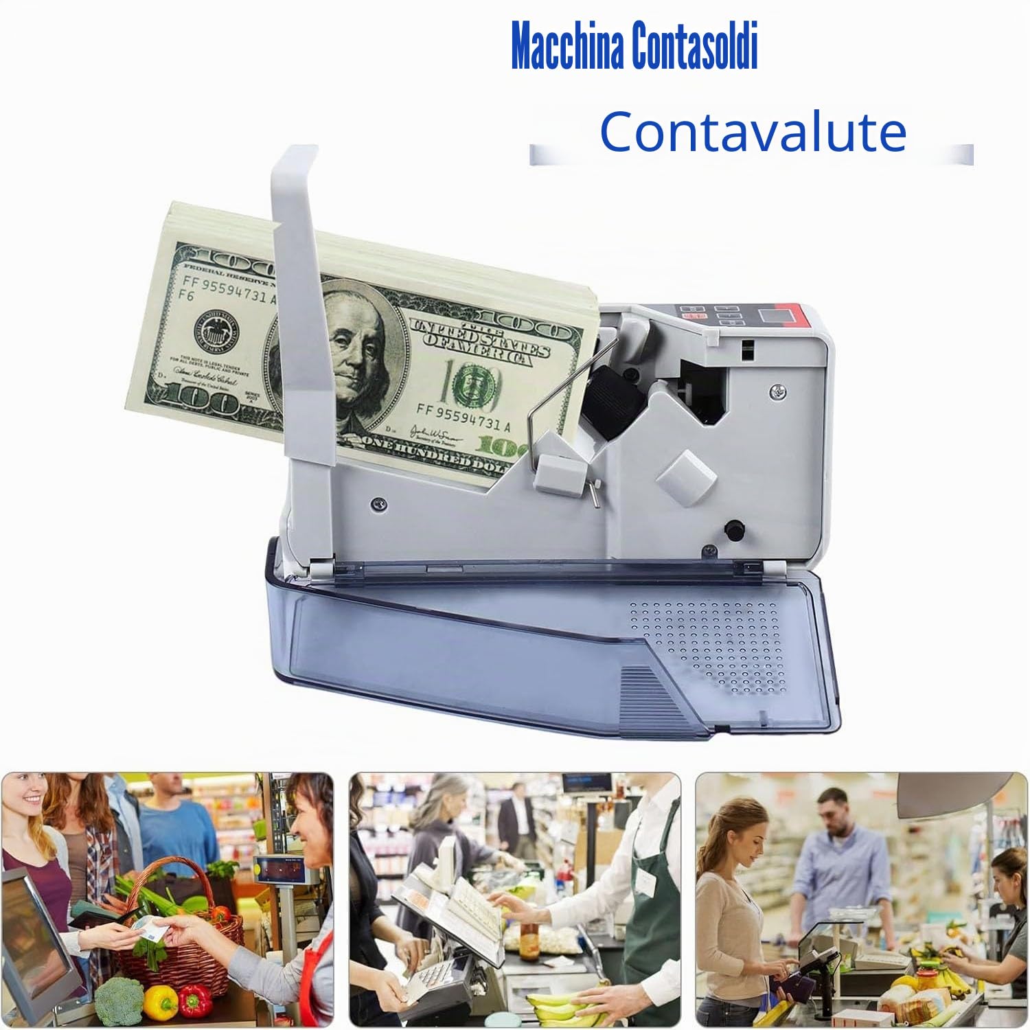 Macchina contasoldi ad alta velocità, conta banconote portatile da 600 banconote/minuto con batteria e alimentazione CA, design compatto for ufficio, vendita al dettaglio, attività commerciali