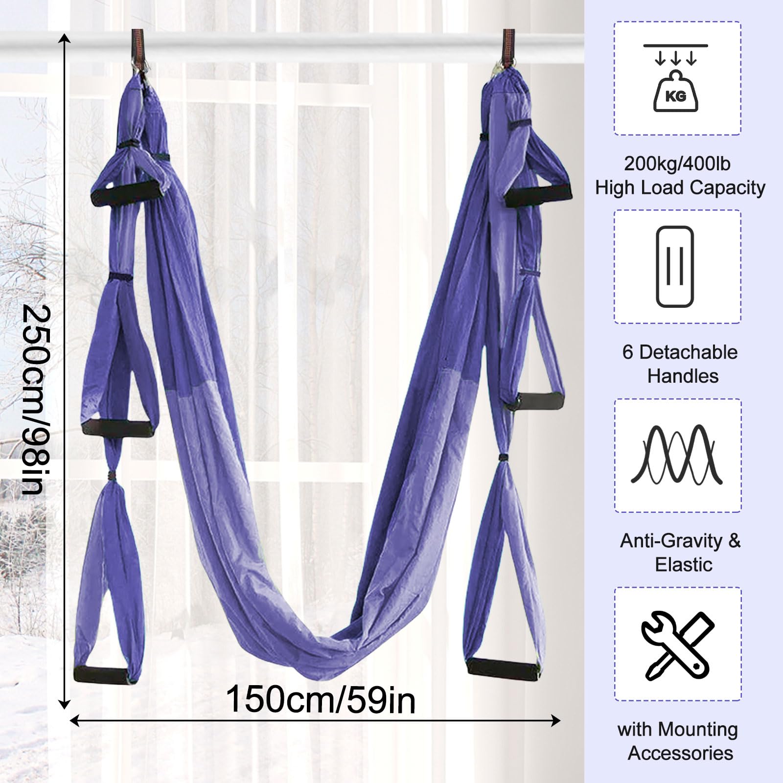 Columpio de Yoga Aéreo,Antigravedad Yoga Hamaca,con asas desmontables Elástico Correas de Columpio escalada para Yoga Pilates Ballet Gimnasia Cuerpo estirando Danza aérea (Púrpura)