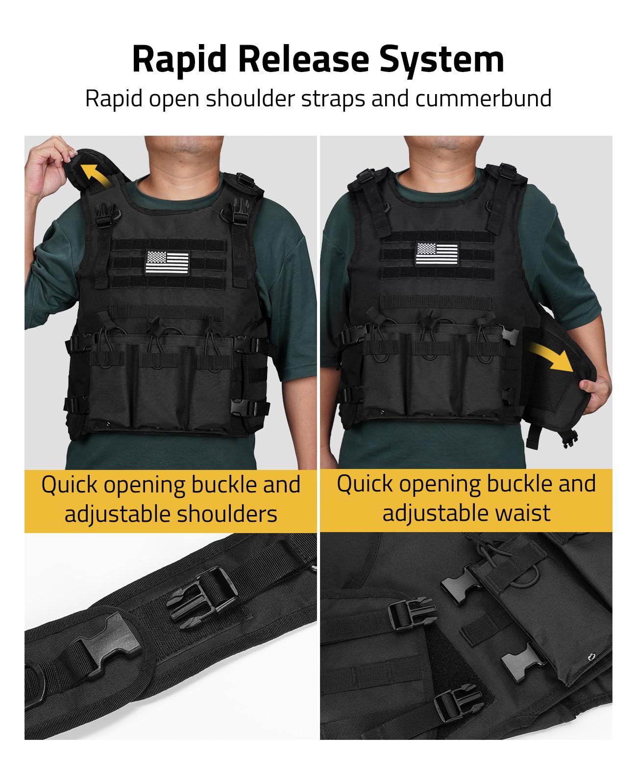 CVLIFE Tactical Vest for Men, Adjustable Tactical Vest with Quick Release System, Removable and Simple Airsoft Vest for Outdoor, Black