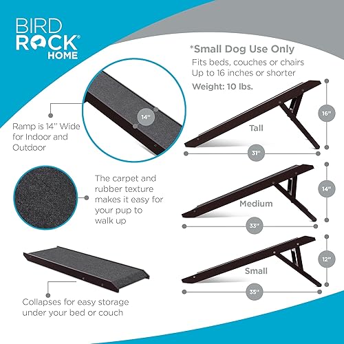 Miniatura 4 de BIRDROCK HOME Rampa ajustable para mascotas de 16.0pulgadas de alto, solo perros pequeños, rampa decorativa plegable de madera para sofá cama