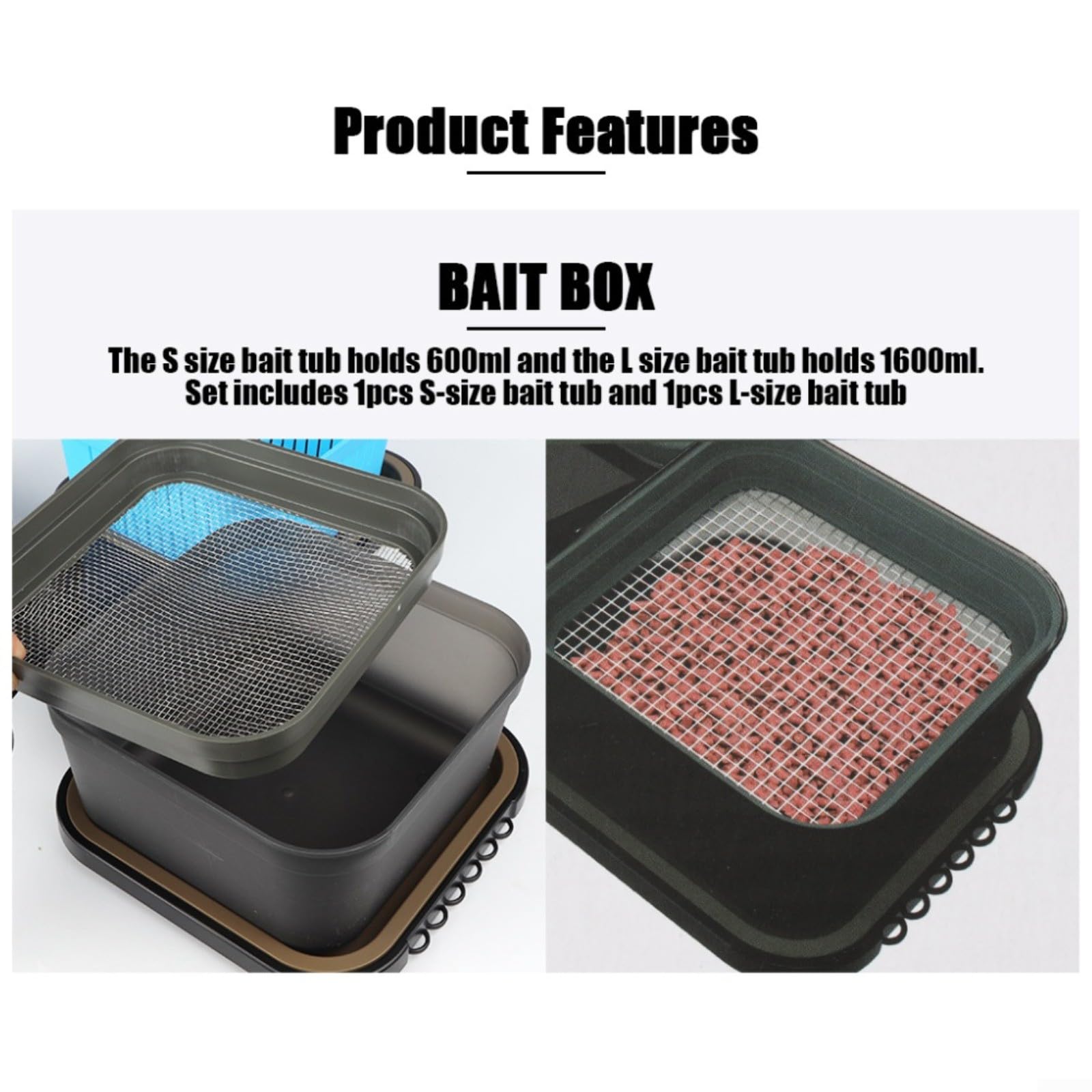 1-teiliger Angelköder-Aufbewahrungskoffer mit 600 ml und 1600 ml Dosen für Boilies und Hair Rigs, kompakte ABS-Angelbox für Outdoor-Angler, Blaugrün (WPE-BOX-LEJ44565)