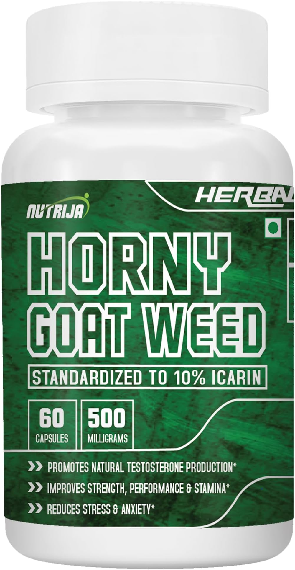 Horny Goat Weed Extract 500mg - 60 Veg Capsules | Standardized to 10% Icariin | Supports Natural Vitality, Strength & Stamina | High Potency Herbal Supplement