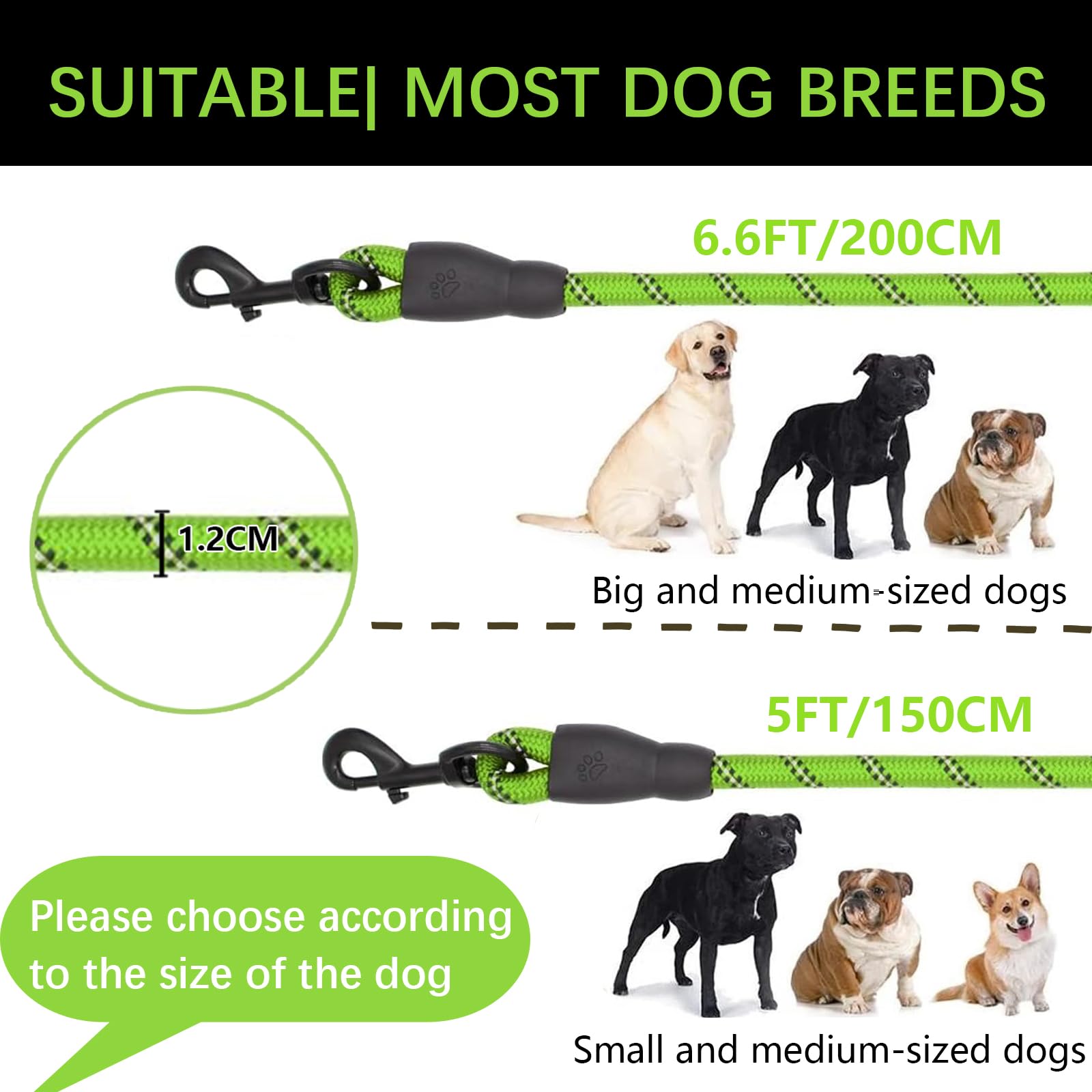 Rope Dog Lead with Soft Padded Handle and Carabiner Clip - Image 2