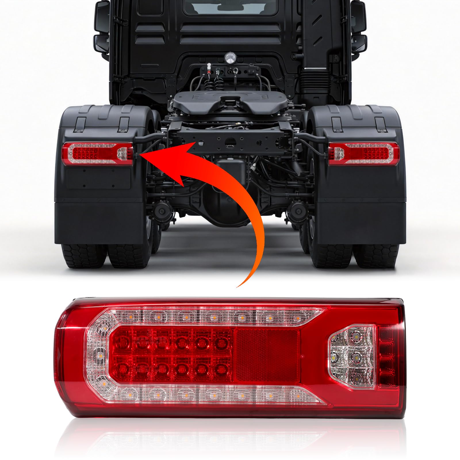 Piloto Trasero Izquierda 24V para Mercedes Actros Arocs Antos Atego 2011- | Faro Trasero con luz de freno y avisador de marcha atrás Luz trasera LED Lado del acompañante 0035443203 0035443403 Directo