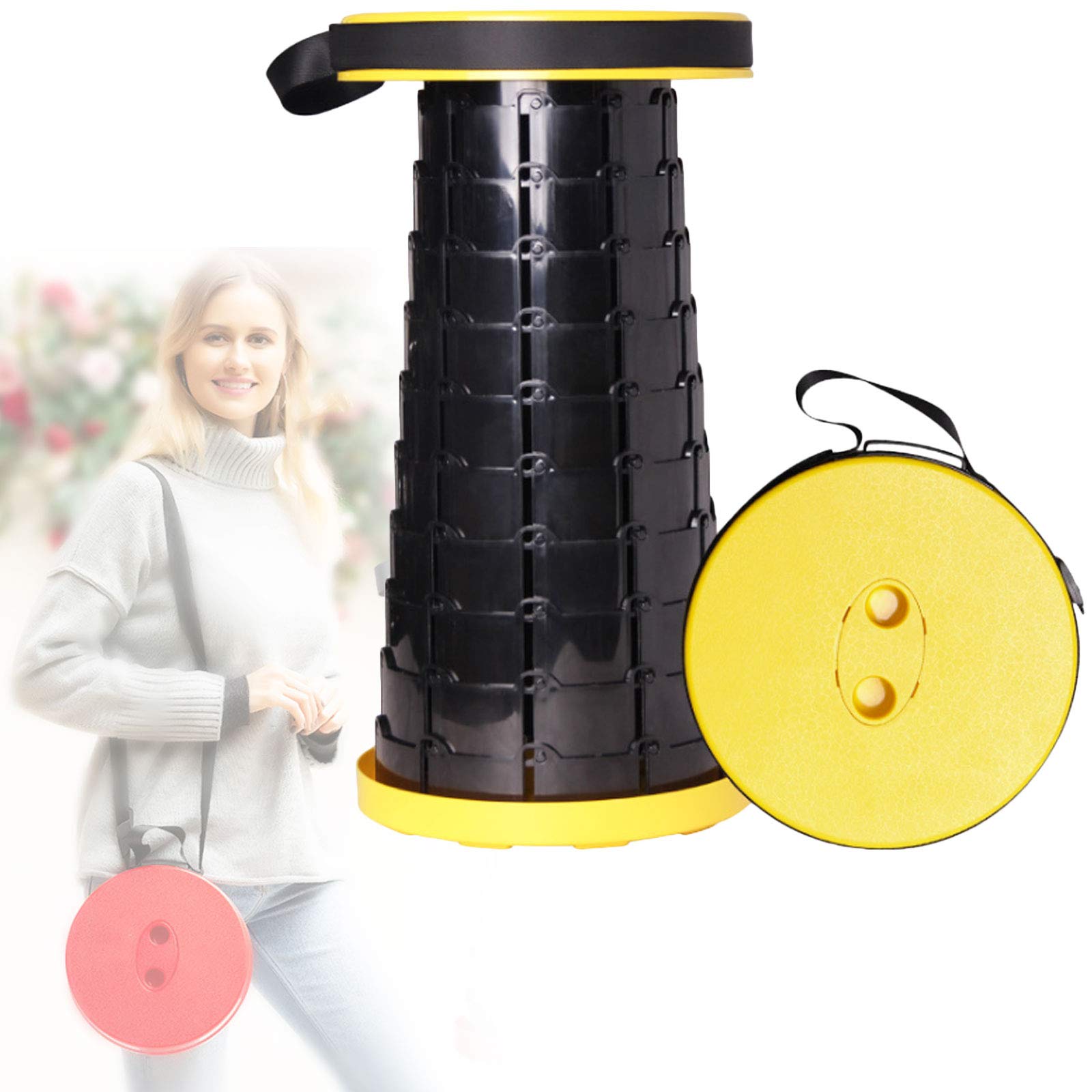 Sgabello Telescopico Pieghevole Portatile Sgabello da Campeggio Retrattile Capacità Di Carico 300 Kg, Regolabile in Altezza 6-47 Cm, per la Pesca All'Aperto in Viaggio/Yellow