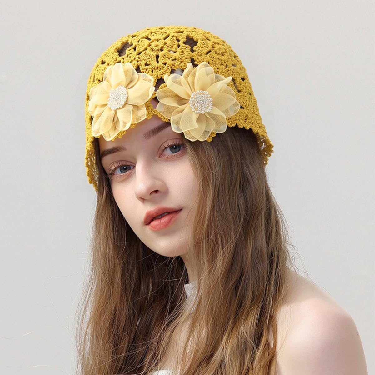 Handmade Crochet Beanie Sun Summer Hat Skull Cap for Women Lace Beach Hat Lightweight - Image 5