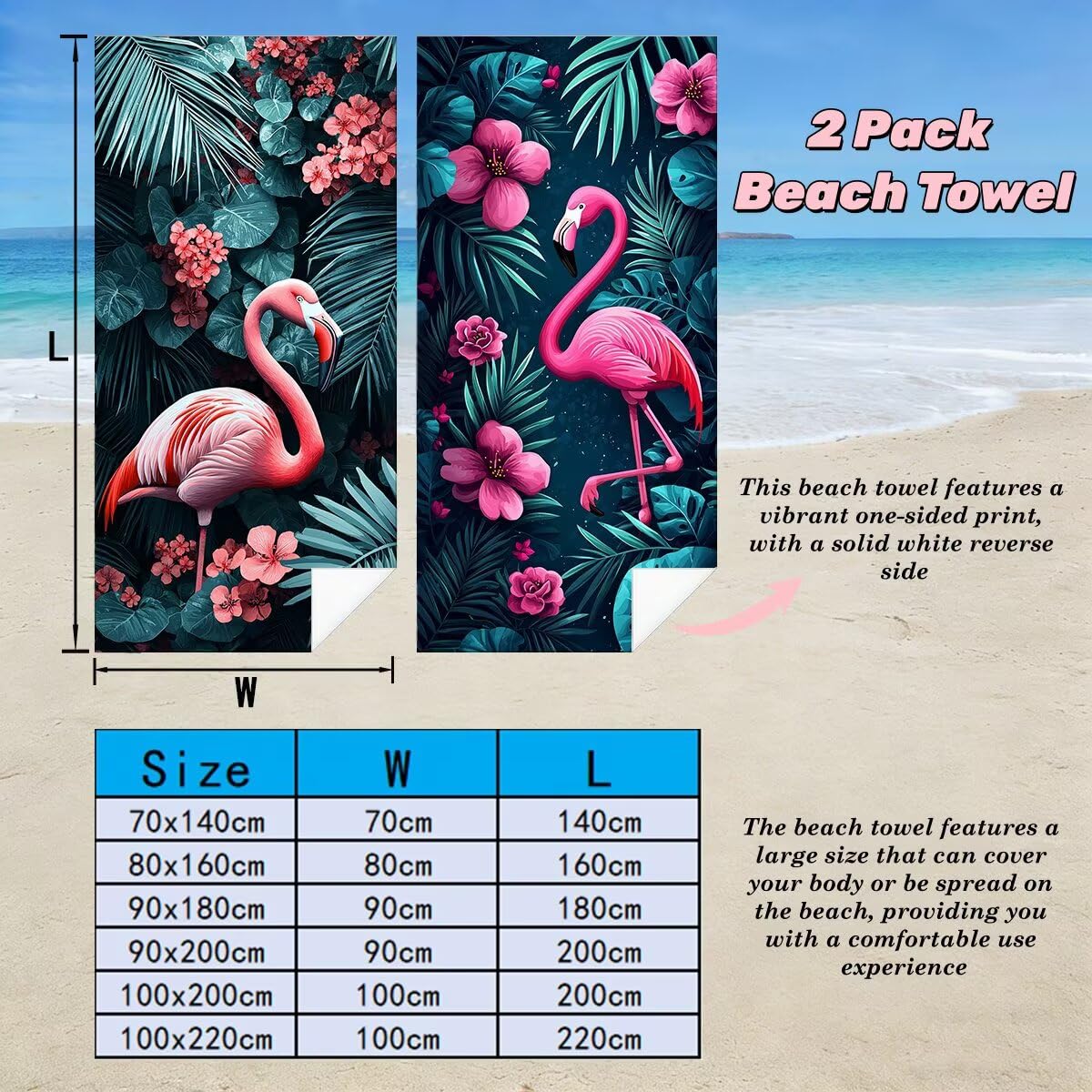 Telo Mare Grande 80x160 cm 2 Pezzi, Antisabbia Telo Mare Microfibra Fenicotteri, Asciugatura Rapida Asciugamano Microfibra, Asciugamani Palestra Donna Uomo, Leggero Teli Doccia Accessori Viaggio -4244
