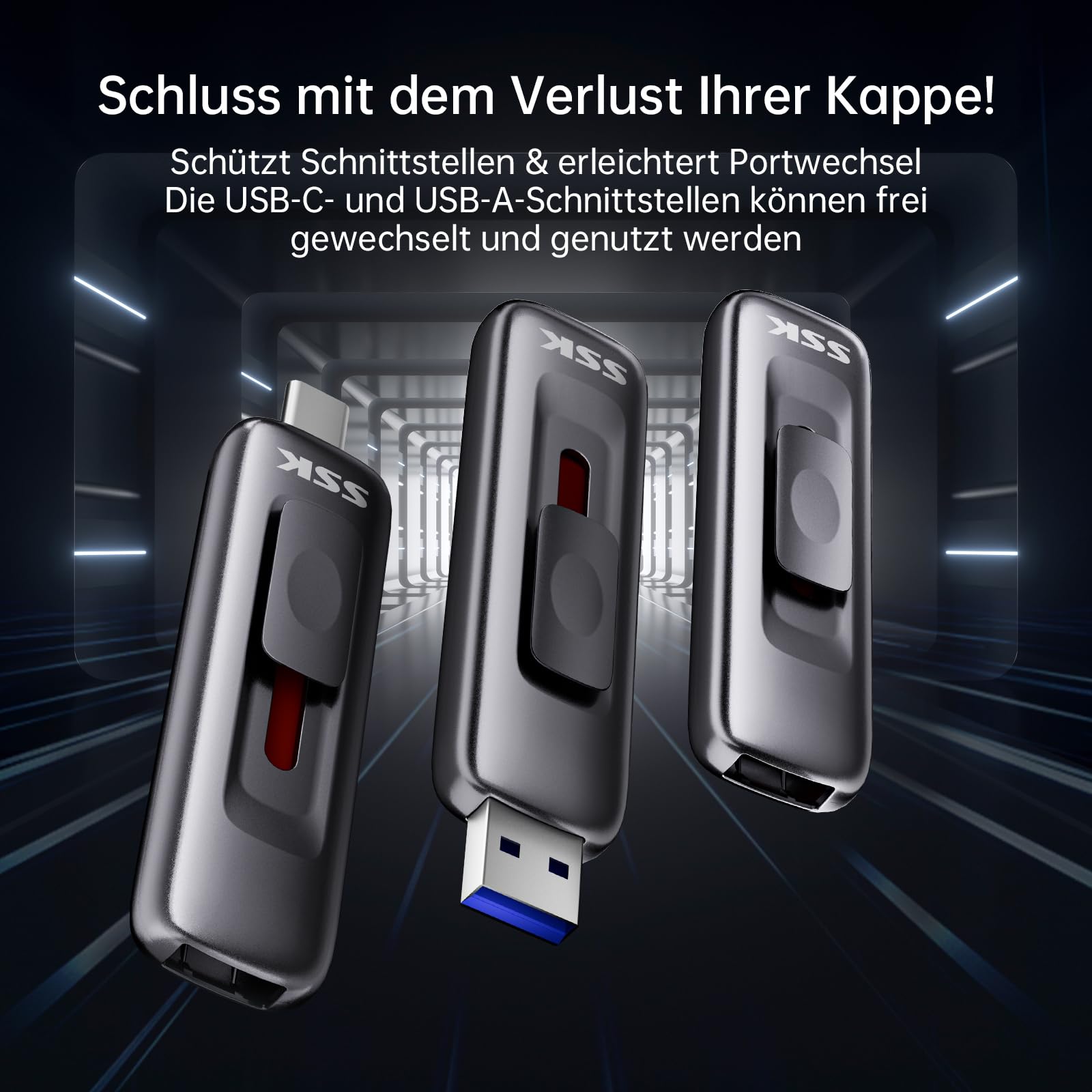 SSK 128 GB Externe Portable SSD, bis zu 560 MB/s, Schiebe-Dual-Laufwerk (Typ-C + A) USB-C 3.2 Gen 2 SSD-Festplatte Extern Hard Drive, für iPhone 15/16/17, Android, Windows, TV
