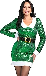 Women's Christmas Sccop Neck Sequin Dresses - Fun Festive Holiday Sequin Dress for Women