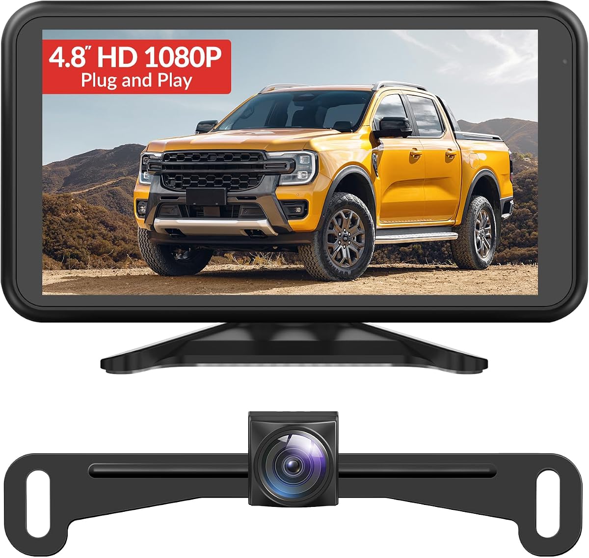Backup Camera for Truck Plug and Play, 4.8" 1080P Monitor | Stable Signal, Clear Night Vision Rear View Camera System, IP69K Waterproof 3X Zoom Backup Camera for Car,SUV,Pickup,Van