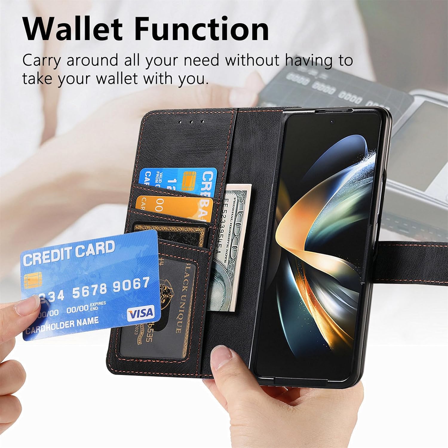 Asuwish Compatible with Samsung Galaxy Z Fold 3 5G 2021 Zipper Wallet Case RFID Blocking Magnetic Detachable Flip Credit Card Holder Cell Accessories Phone Cover for ZFold3 Z3 Fold3 3Z ZFold35G Black
