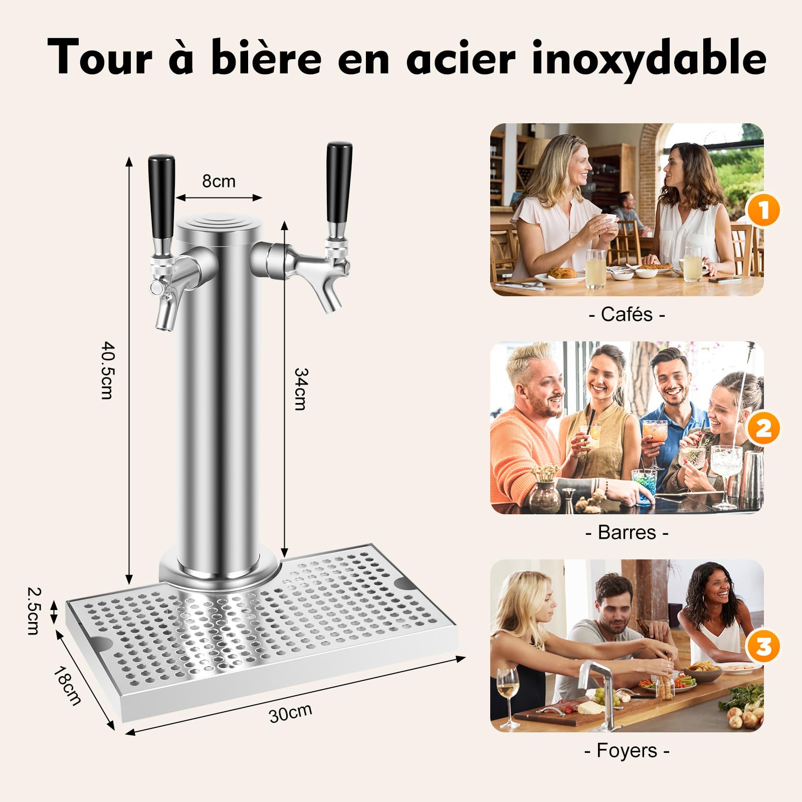 Dispensador de cerveza, dispensador de bebidas, 2 grifos con bandeja de goteo
