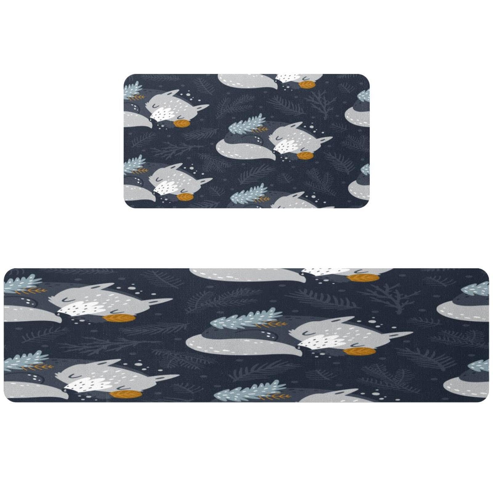 Tapis de cuisine antidérapants motif loup endormi doux et lavables
