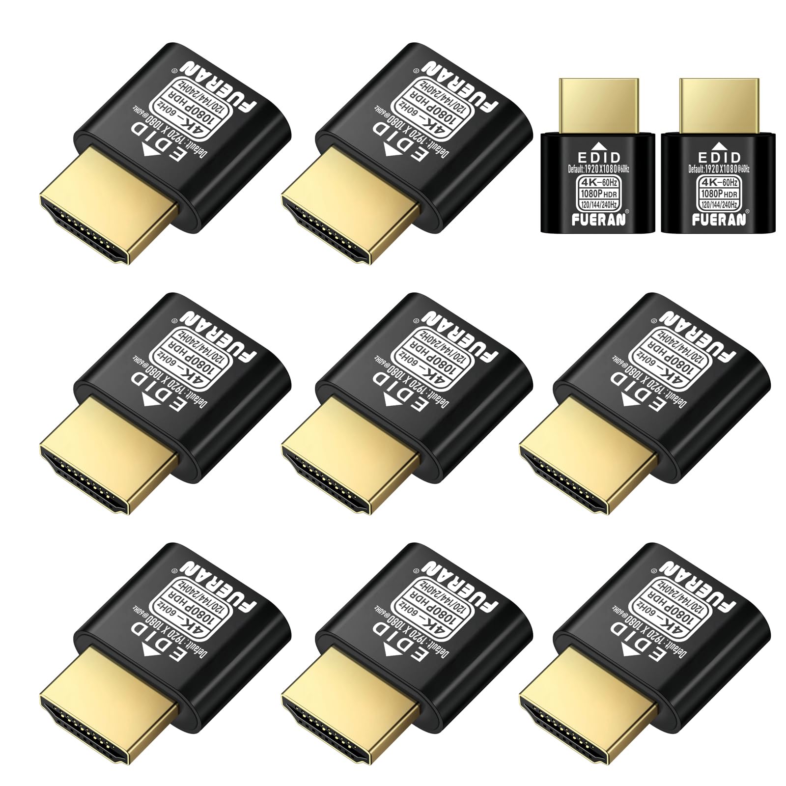 HDMI Dummy Plug 4K HDR,4K@60Hz、1440P@120/144Hz、1080P@120/144/240Hzedid Emulator Virtual Display Adapter,hdmi Headless Adapter-NEW-4K(default1080P) 10Pack