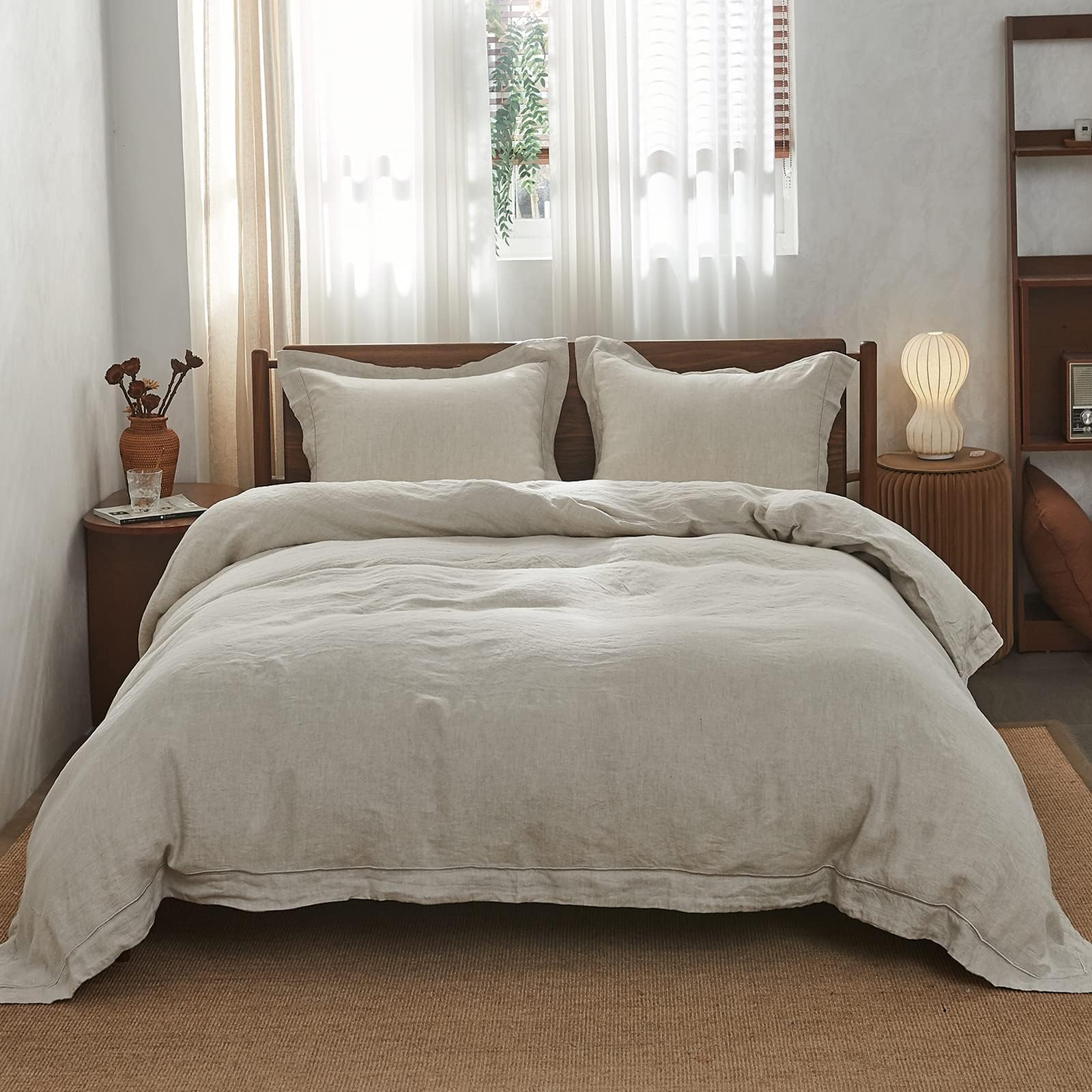 Simple&Opulence 100% French Flax Linen Duvet Cover Set with Embroidery Washed - — product photo