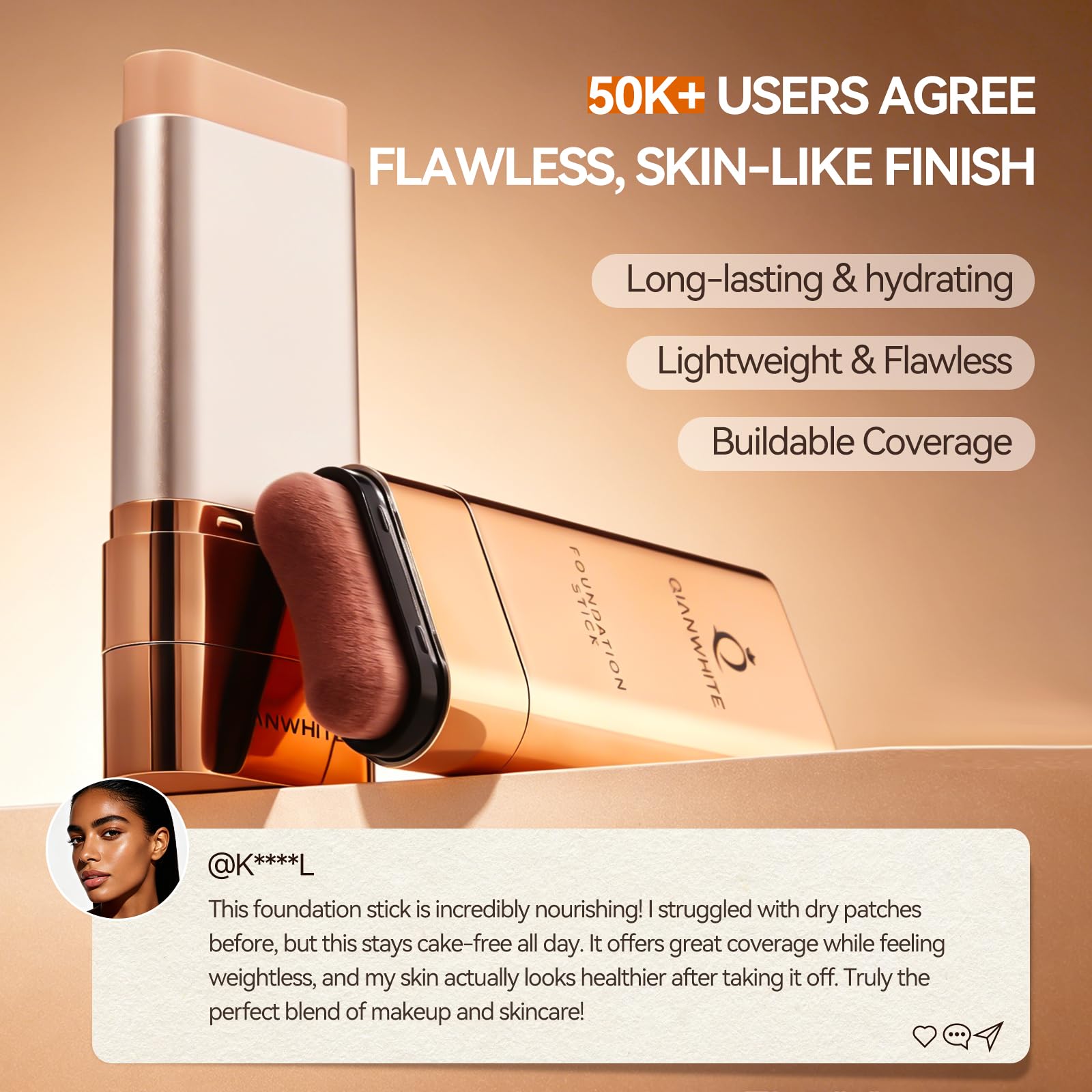 Korean Foundation Stick Foundation for Mature Skin Tint, Buildable Light to Full Coverage Foundation Makeup Concealer, Dual-Ended with Brush for All Skin - Natural Dewy Finish (NATURAL) - 3