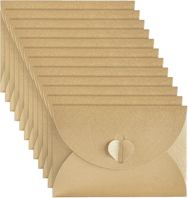 50 Pieces Mini Kraft Paper Envelopes with Heart Paper Clasp for Christmas Valentine's Day Gift Cards, Khaki