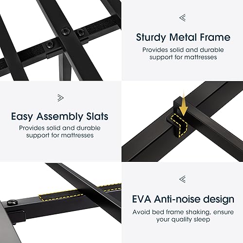 Miniatura 7 de WEEWAY Marco de cama de plataforma de metal tamaño Queen con cabecera y estribo de hierro forjado de estilo vintage, no necesita somier, fácil