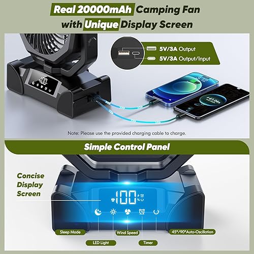 Miniatura 3 de Ventilador de campamento de 20000 mAh, ventilador de batería recargable con control remoto, ventiladores portátiles de tienda de campaña a pilas con