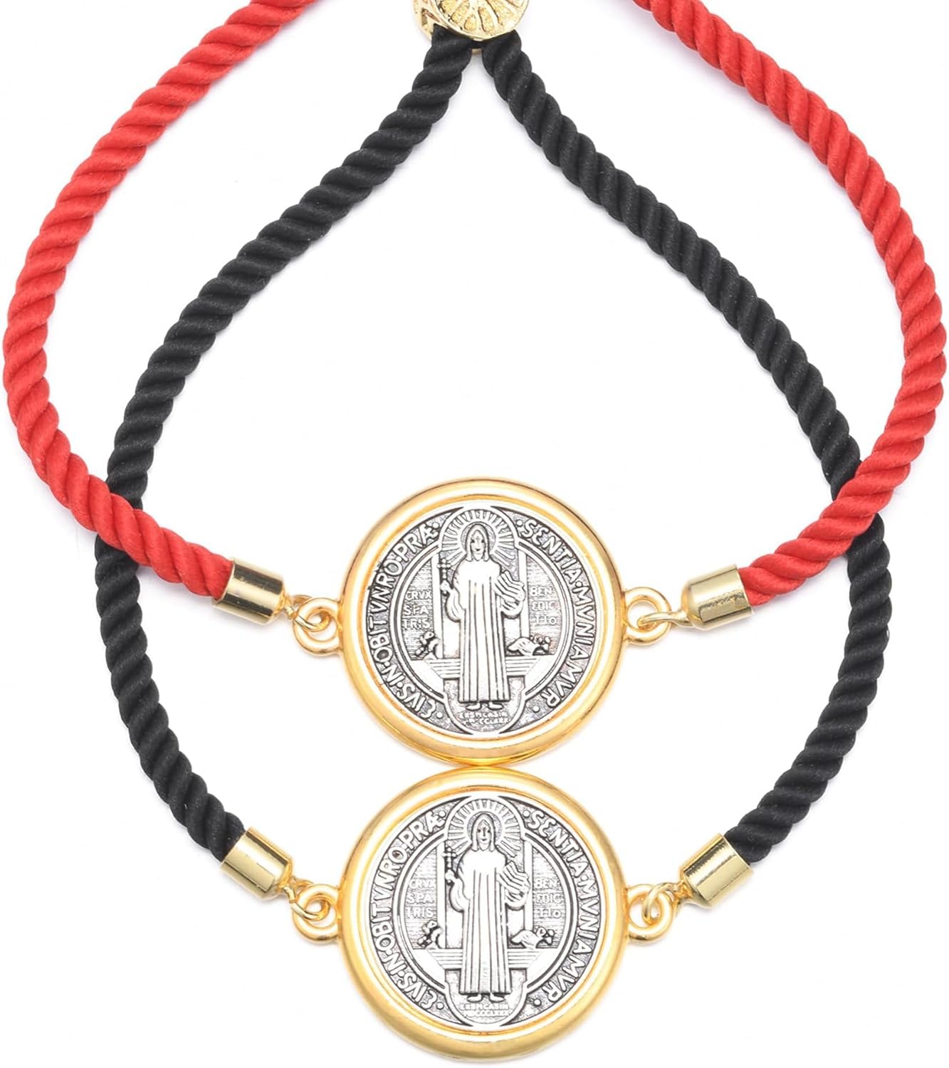 Catholic Bracelets St. Benedict Bracelet Red Rope Double Hole Pendant Couple Woven Bracelets Adjustable Black Bracelet - Image 8