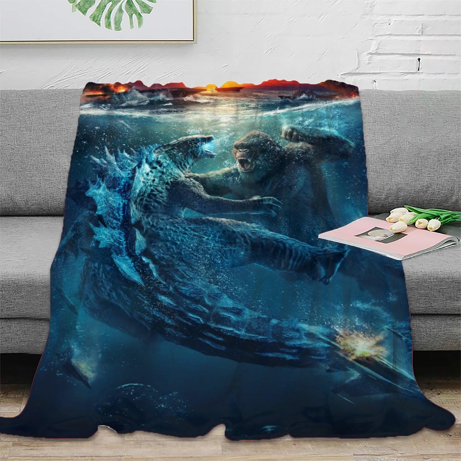 MJCZEGDCR Godzilla Blanket Throw 3D Printed Bedding Lightweight Fluffy Soft Cozy Gifts Plush for Kids Teens Adults for Boys Girls All Season Couch Sofa 40x50inch(100x130cm)