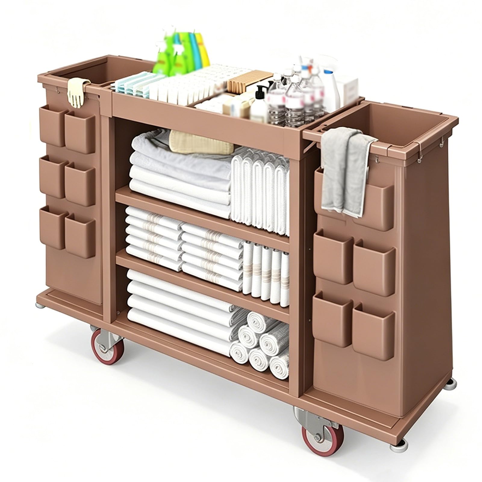 Carrito de limpieza de alta resistencia, carrito de limpieza comercial seccionado de gran superficie para oficina, hotel, suministros escolares, diseño de hierro extragrueso, almacenamiento organizado