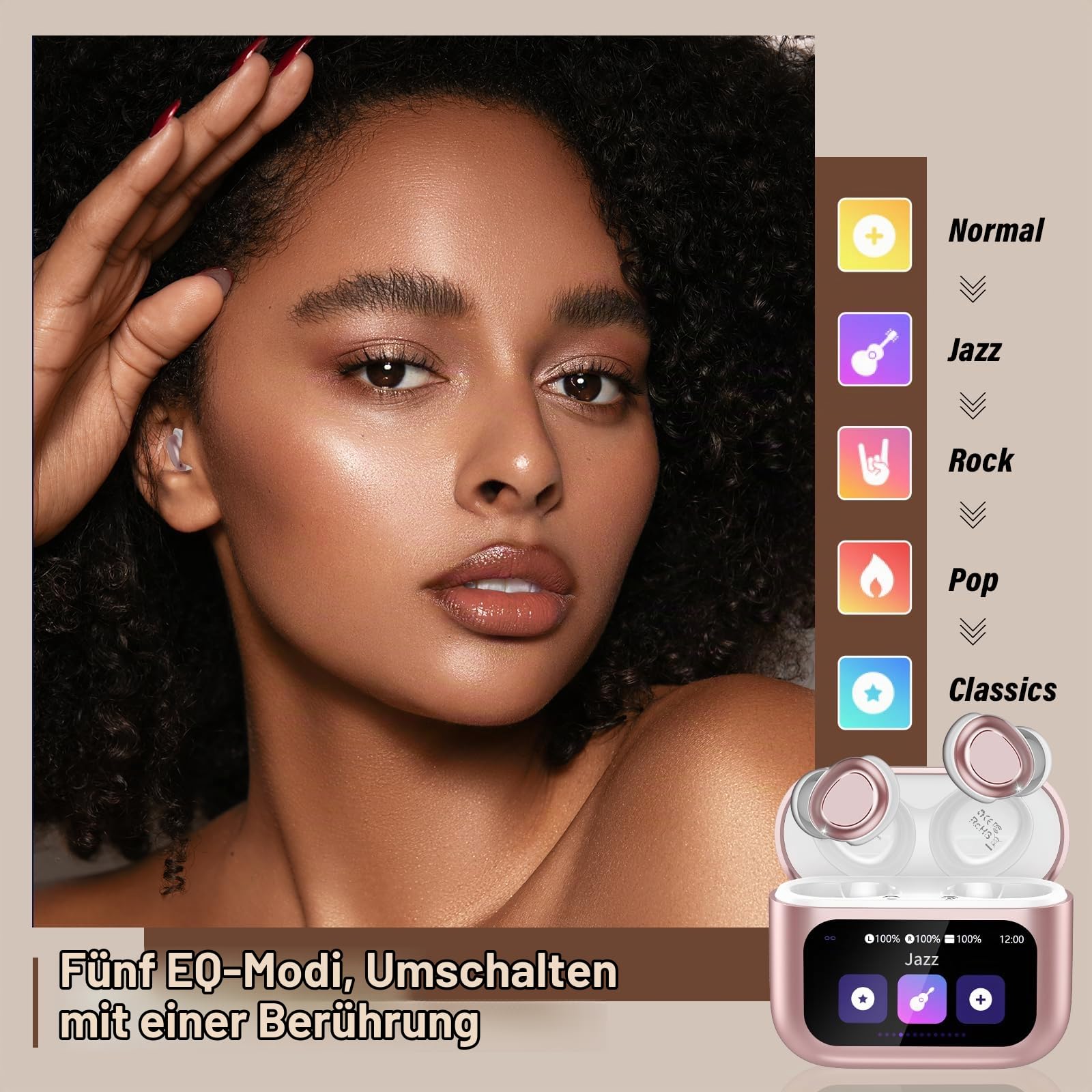 ZYHKON Bluetooth Kopfhörer, Bluetooth 5.4 Schlafkopfhörer In Ear mit Touchscreen, 48H Spielzeit Mini Kopfhörer mit HiFi Sound/5 EQ-Modi/ENC Noise Cancelling, Wireless Ohrhörer für Seitenschläfer Rosa | Mini Flaches Design, HiFi Sound, 5 EQ-Modi, ENC Noise