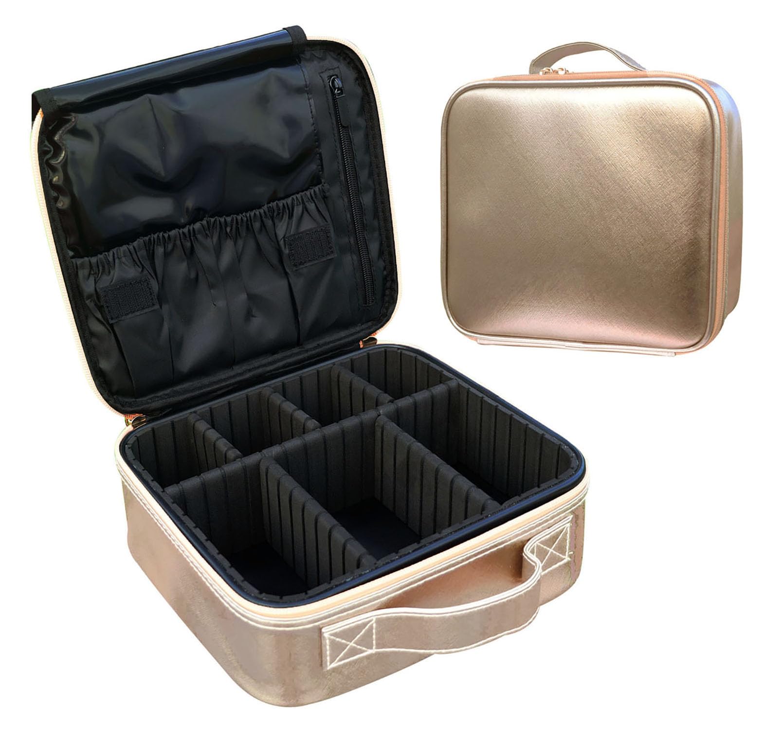 House of Quirk Makeup Cosmetic Storage Case with Adjustable Compartment (Shimmer Gold)