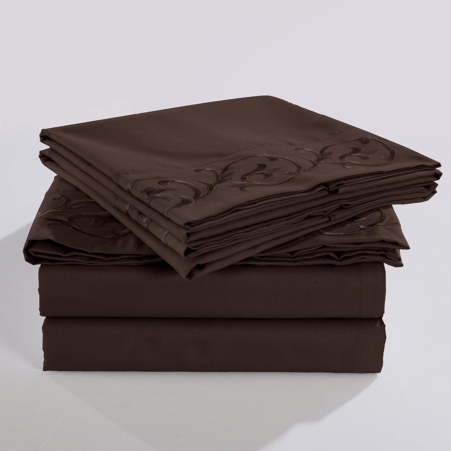 Hotel Elegant Microfiber Wrinkle,Fade Resistant Egyptian Cotton Quality Ultra Soft 4-Piece Bed Sheet Set (King, Brown)