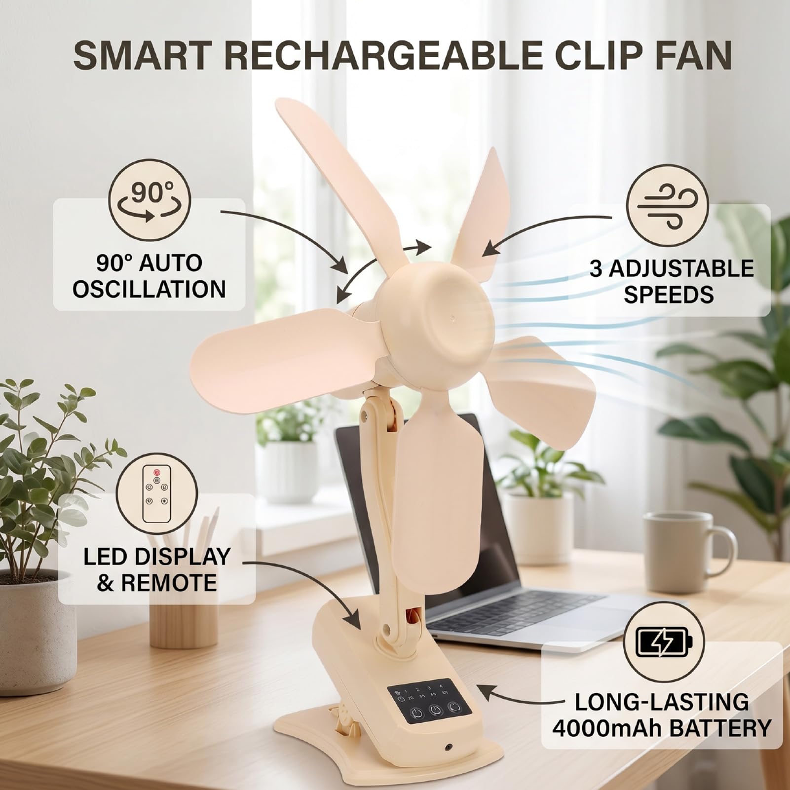 LICAEVEY Ventilateur à Pince Rechargeable USB avec Affichage LED