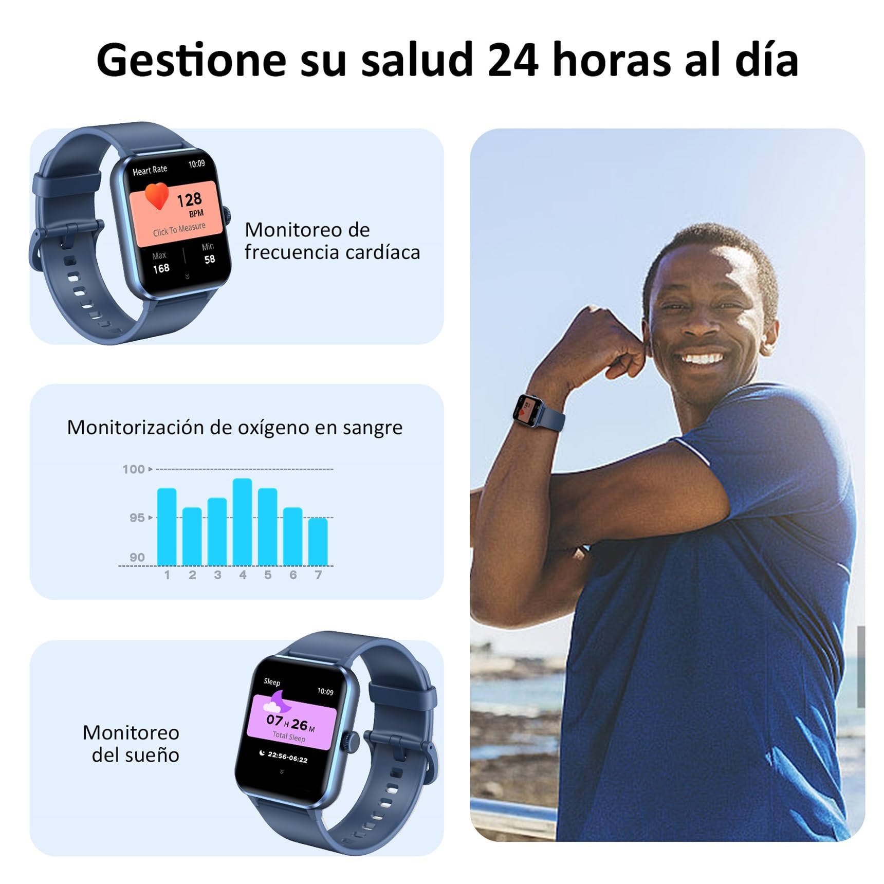 Blackview Smartwatch Hombre (Realizar/Recibir Llamadas), 1.85" Reloj Inteligente Hombre - Pulsómetro/Oxímetro/Sueño, Whatsapp Mensajes, Pulsera Actividad - 100 Modos Deportivos, Podómetro, Android iOS