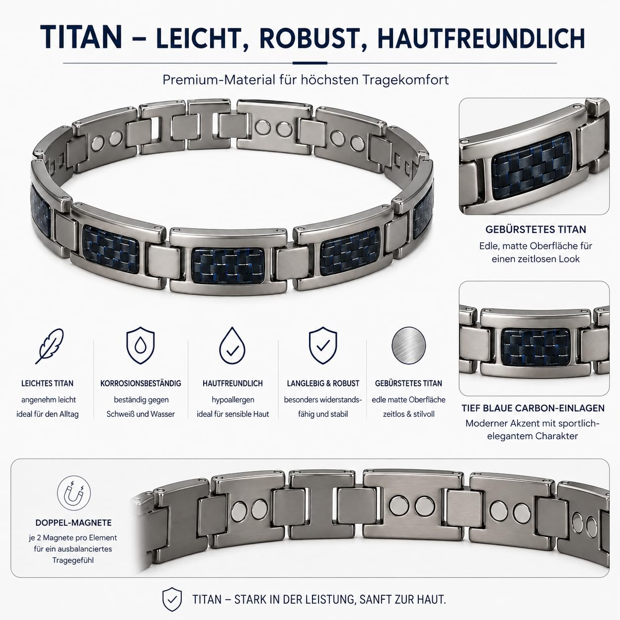 Titan Magnetarmband Herren Carbonfaser, Doppelmagnete