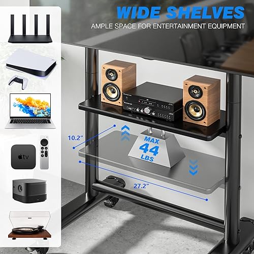 Miniatura 5 de Rfiver Soporte de TV móvil resistente para televisores grandes de 50 a 92 pulgadas de hasta 200 libras, soporte de TV rodante ajustable en altura