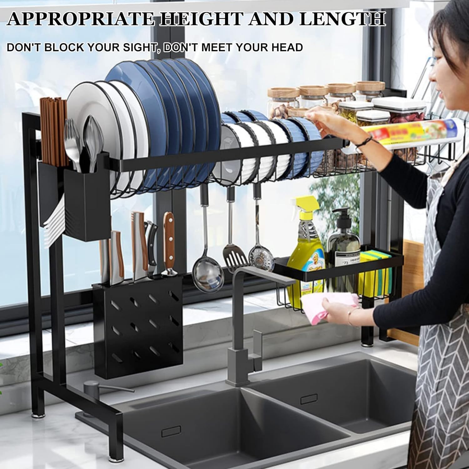 Dish Drainer Rack, Dish Drying Rack, Stainless Steel Dish Drainer, with Cutting Board Holder, Large Dish Rack