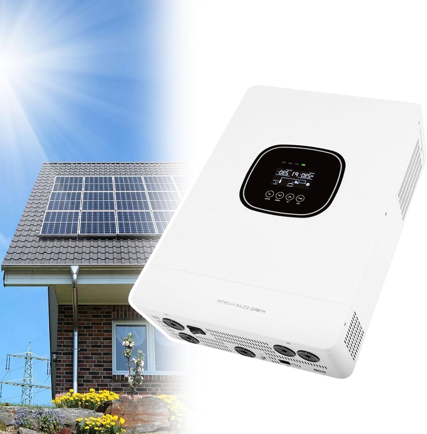 5.0KW Inverter Solare Ibrido Con Caricabatterie All-In-One, Inverter Solare Ibrido A Onda Sinusoidale Pura Tutto In Uno, Display LCD, Protezione IP21, Per Case, Camper & Sistemi Off-Grid