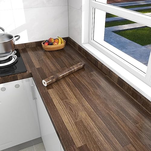 Miniatura 4 de Bloque de carnicero marrón oscuro, papel de contacto para encimera de cocina, rollo de revestimiento de estante para encimera de baño, mesa de