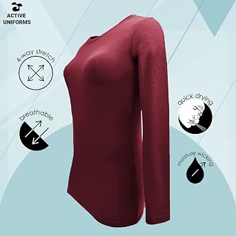 Women's Under Scrub Tee Crew Neck Long Sleeve T-Shirt 3 - Pack