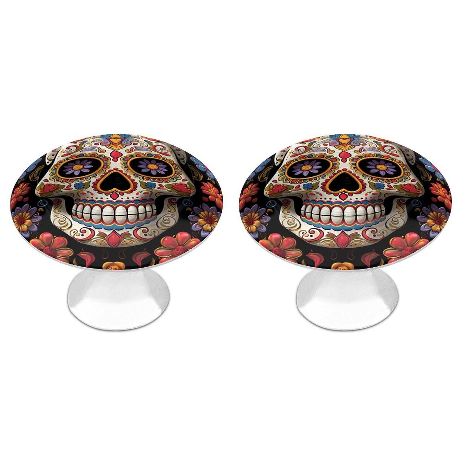 Vstadank Style Sugar Skulls Cabinet Knobs Round Wardrobe Pulls Simple Drawer Handles With Screw Aluminum Alloy Closet Door Pull Modern Cabinet Hardware For Dresser Drawers 2 Pack